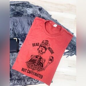 Red Graphic Tee with Skeleton Design